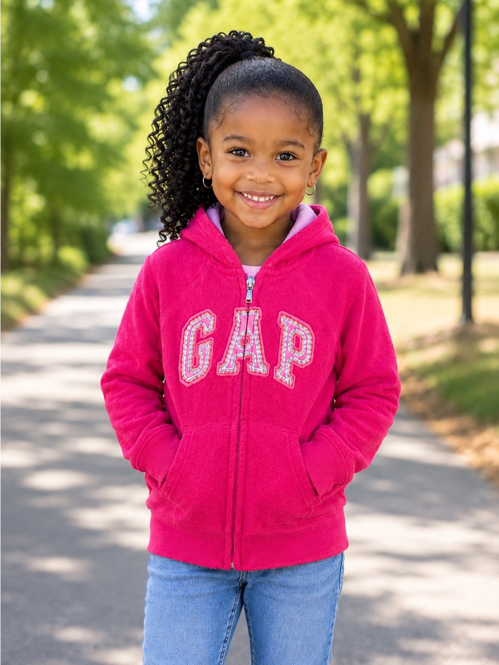 Baby GAP Girls Pink Fleece Hoodie Full Zip Logo Applique Hooded Sweatshirt 5T